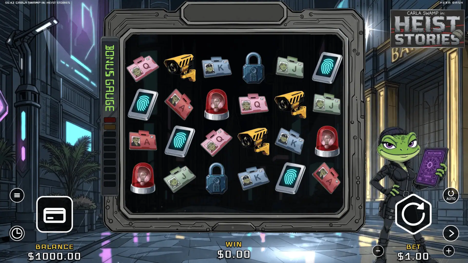 Carla Swamp in: Heist Stories slot gameplay reels