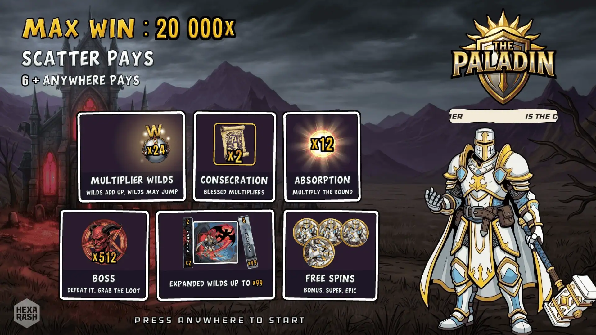 The Paladin slot intro screen