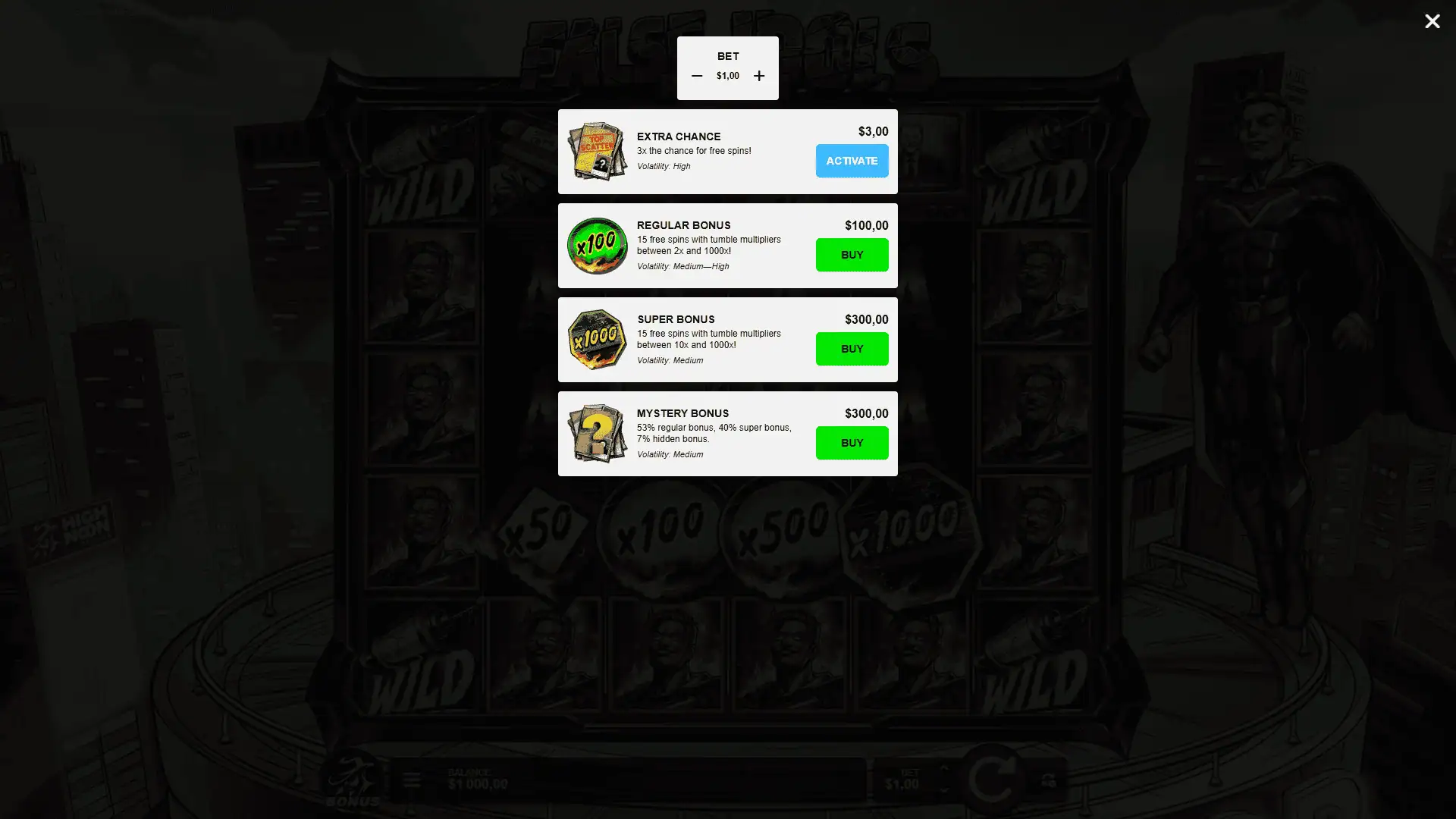 False Idols Reborn bonus buy menu