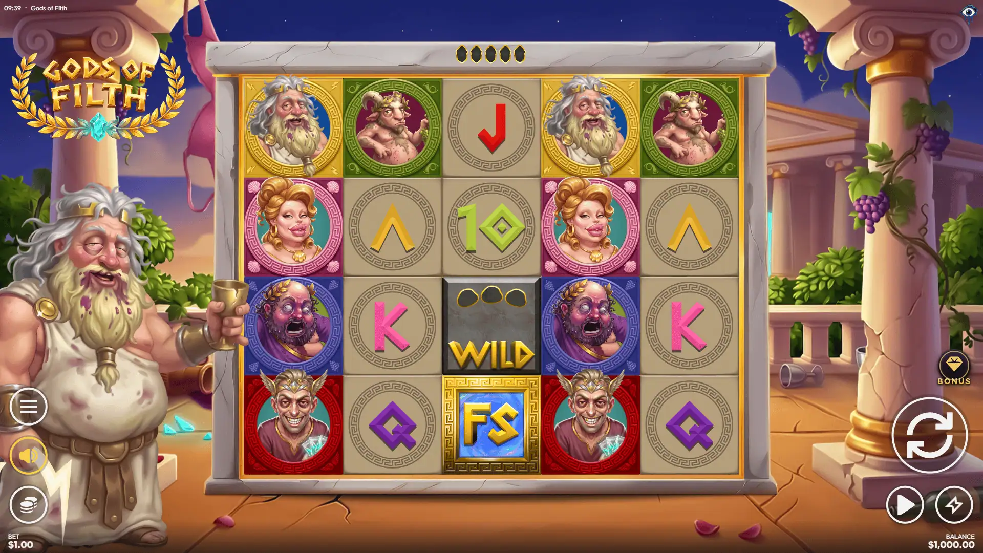 Gods of Filth slot gameplay reels