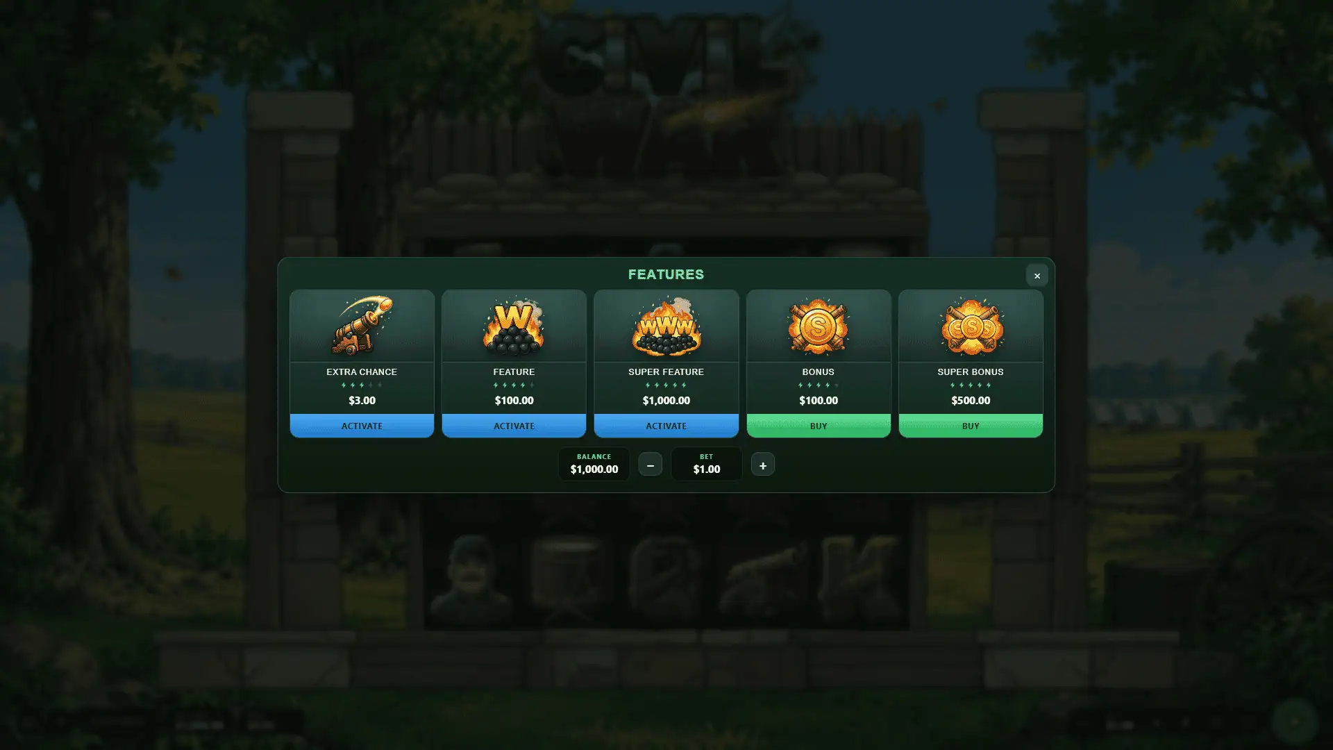 Civil War bonus buy menu