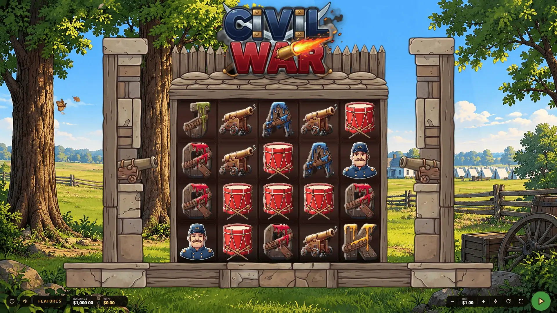 Civil War slot gameplay reels