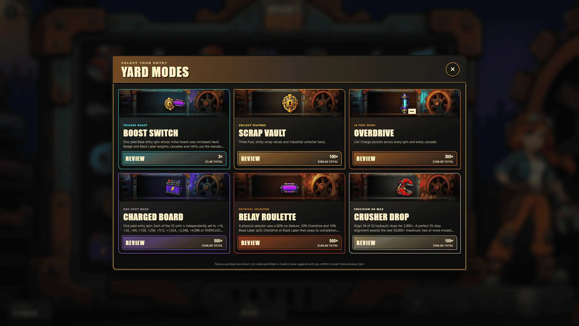 Rivet Riot bonus buy menu