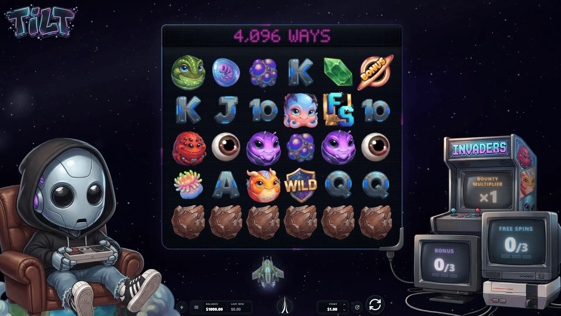 Tilt slot gameplay reels