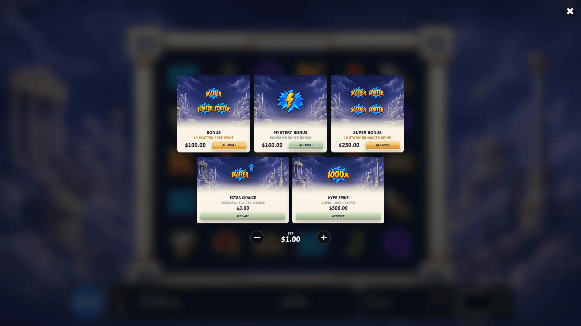 Shockin' Awe bonus buy menu