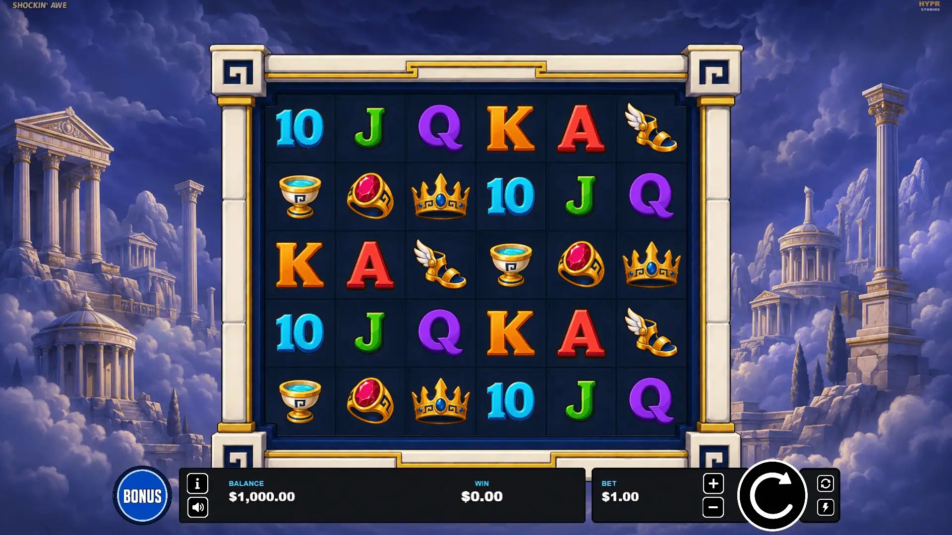 Shockin' Awe slot gameplay reels