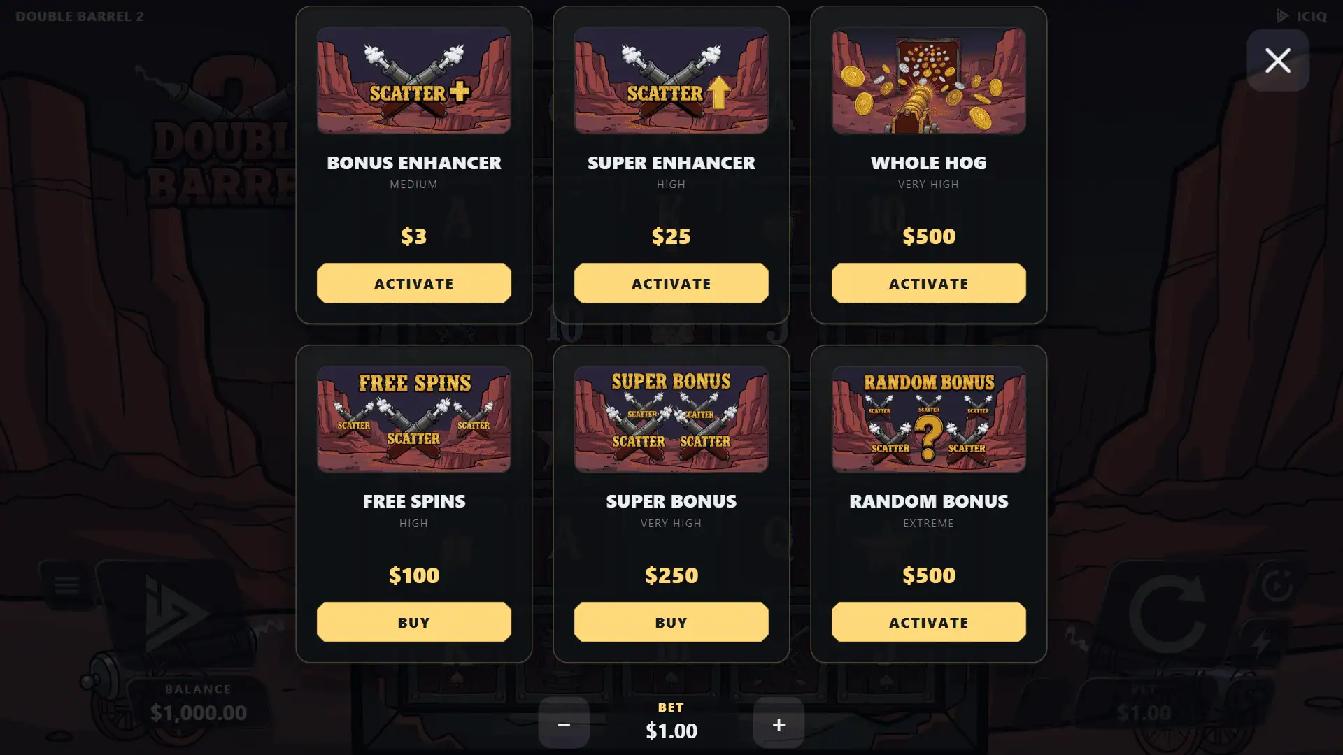 Double Barrel 2 bonus buy menu
