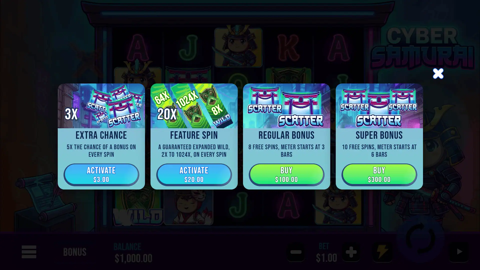 Cyber Samurai bonus buy menu