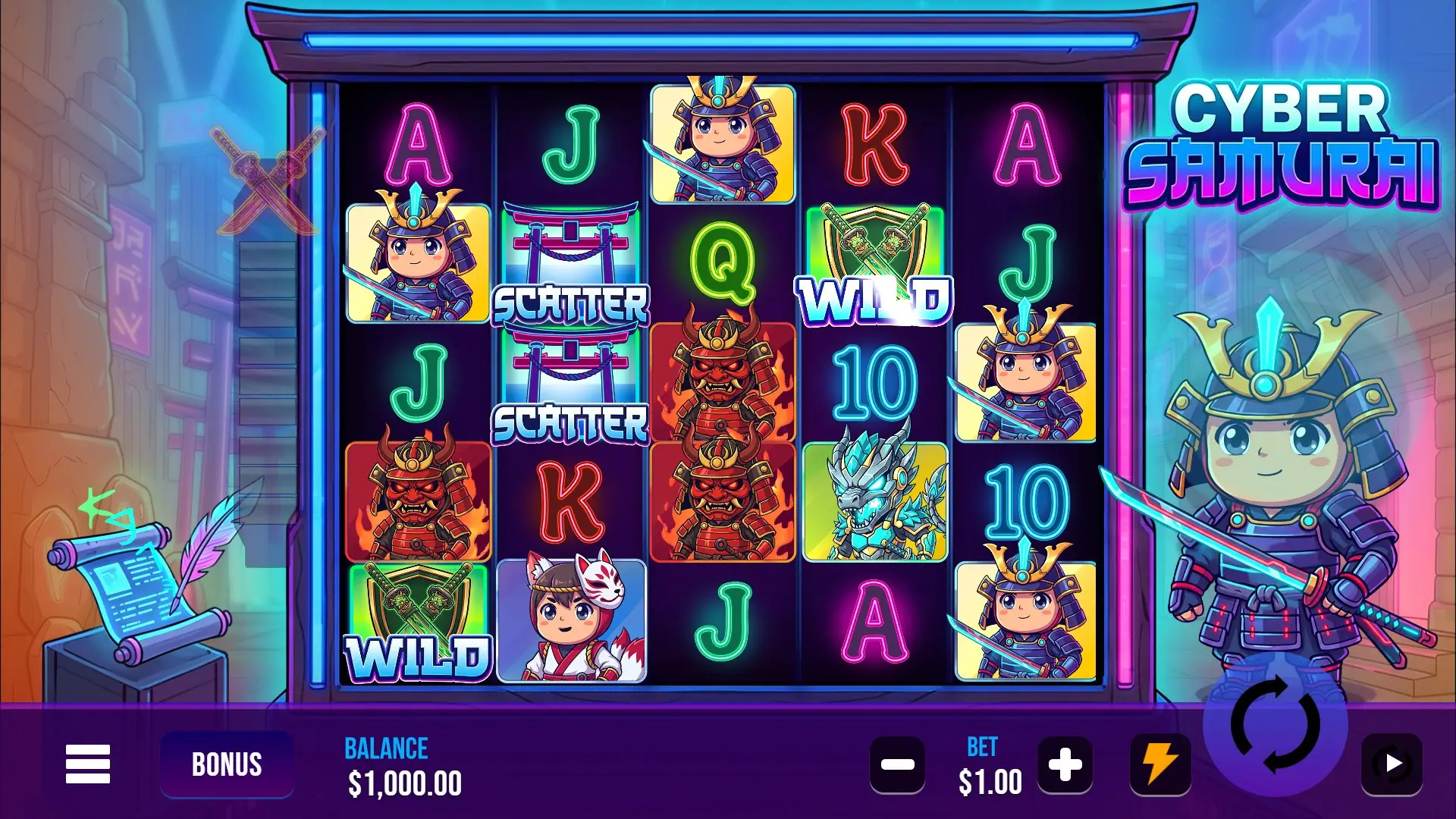 Cyber Samurai slot gameplay reels
