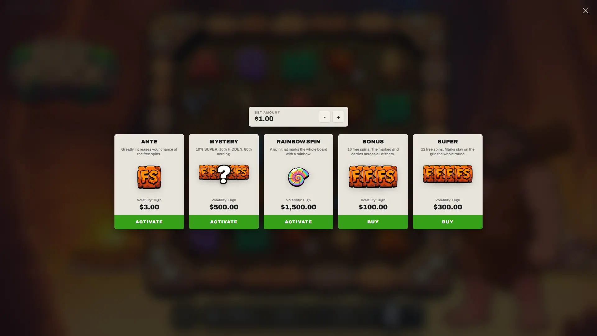 Bedrock bonus buy menu