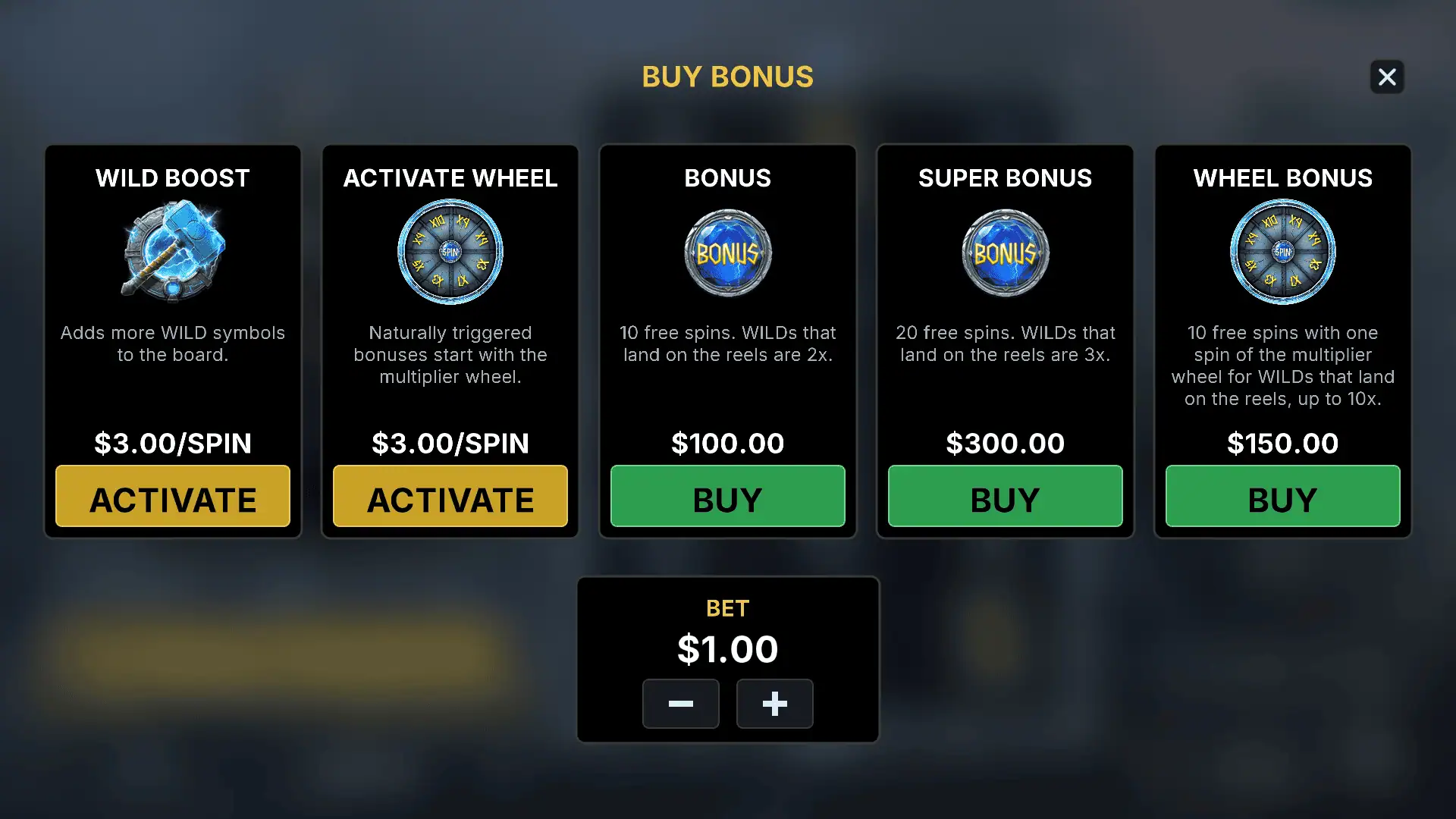 Thunderborne bonus buy menu