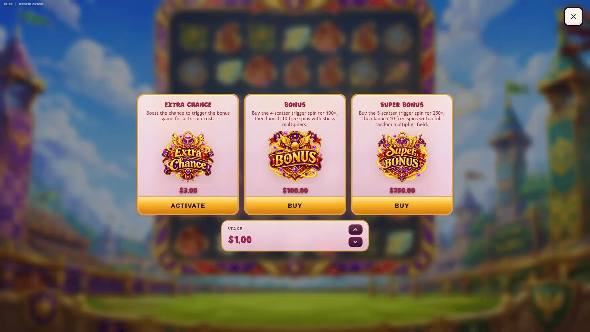 Mystic Crush bonus buy menu