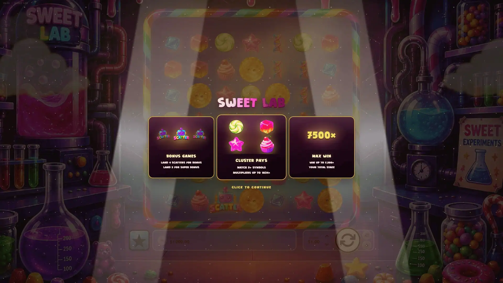 Sweet Lab slot intro screen