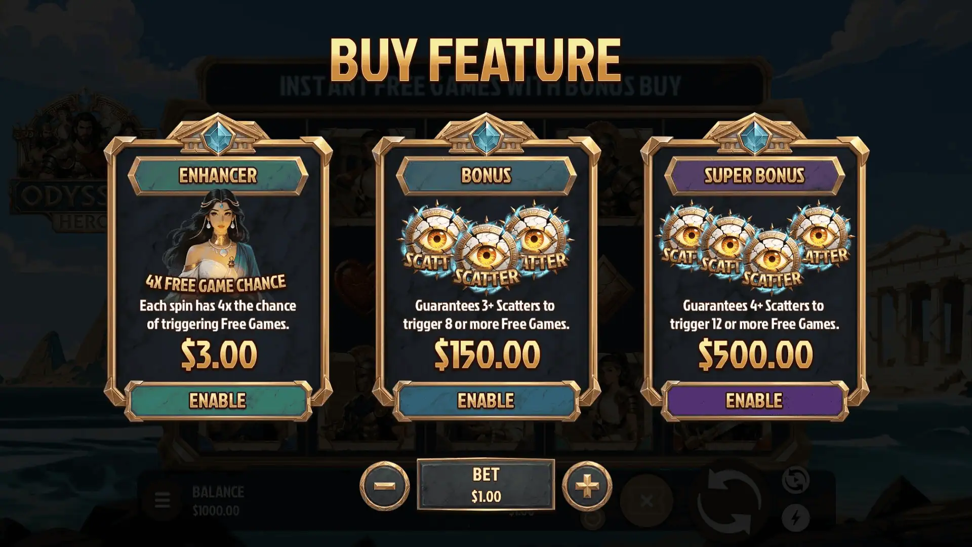 Odyssey Hero bonus buy menu