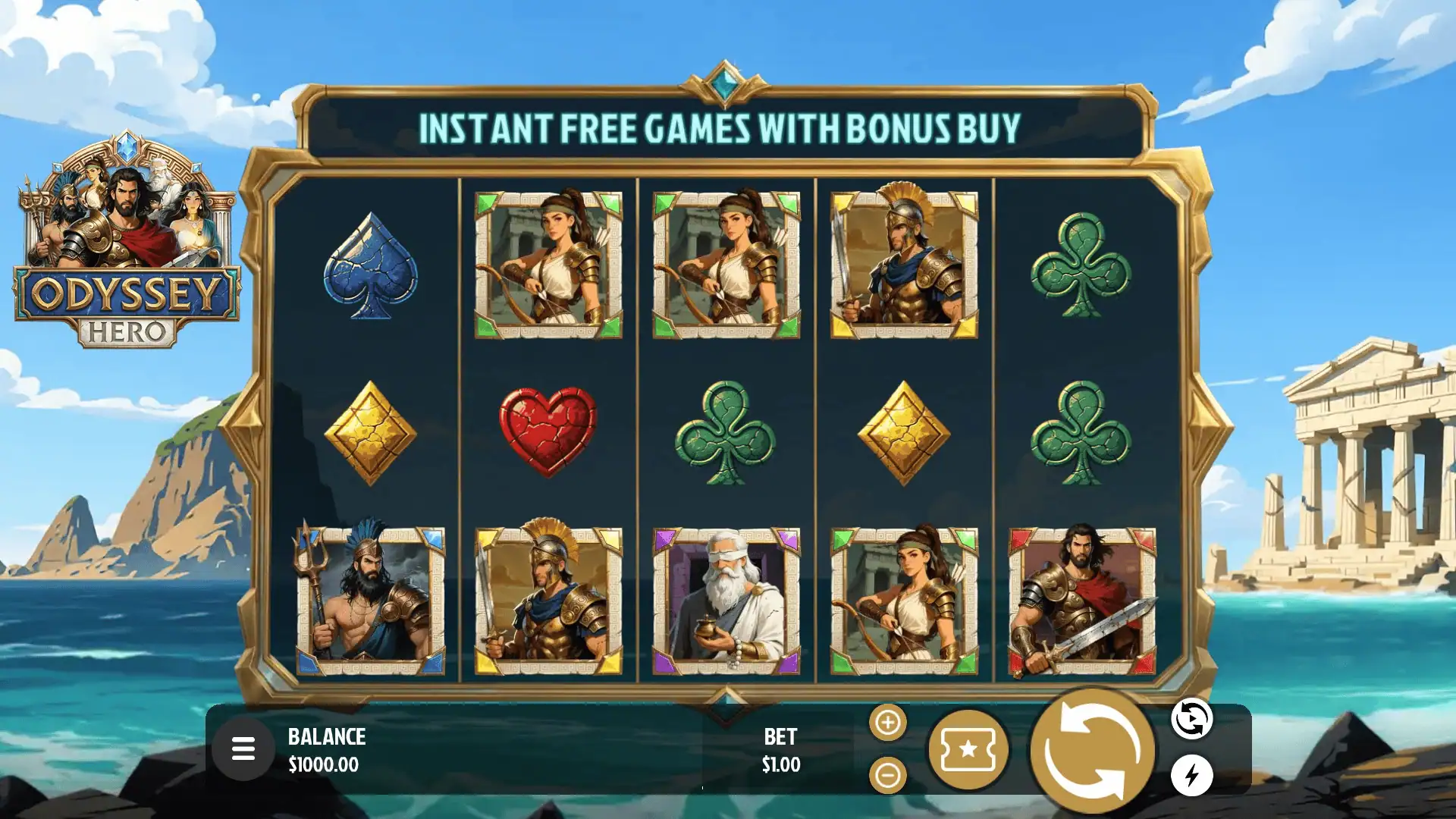 Odyssey Hero slot gameplay reels