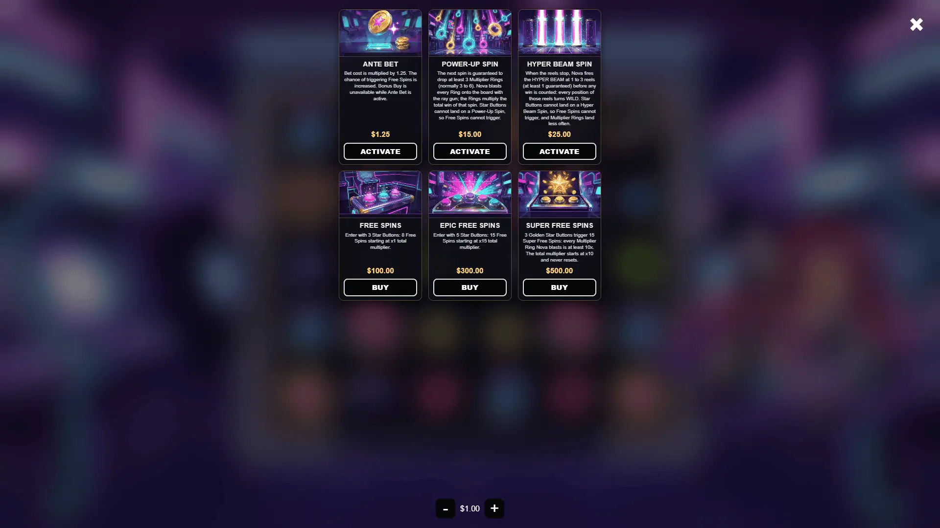 The Neon Challenger bonus buy menu
