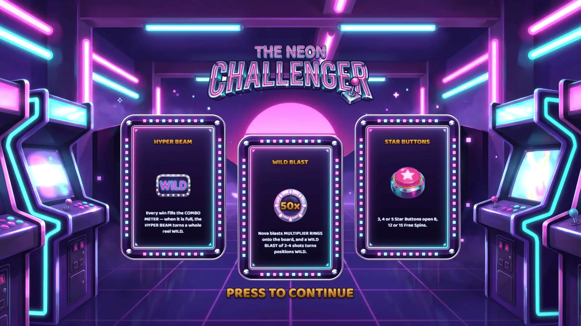 The Neon Challenger slot intro screen