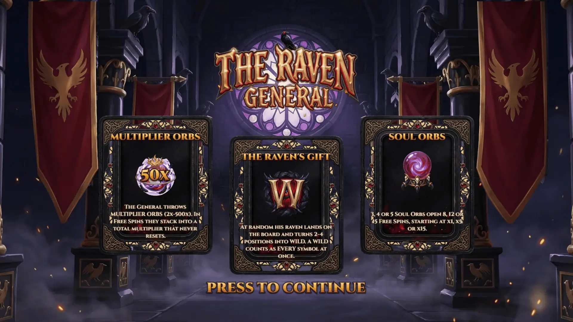 The Raven General slot intro screen