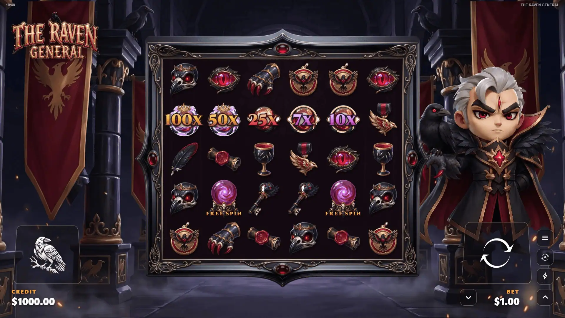 The Raven General slot gameplay reels