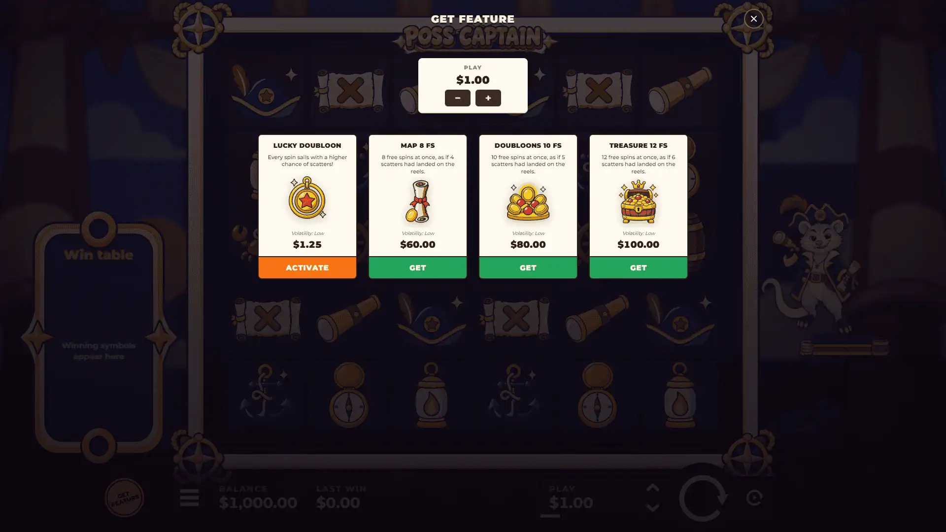 Poss Captain bonus buy menu