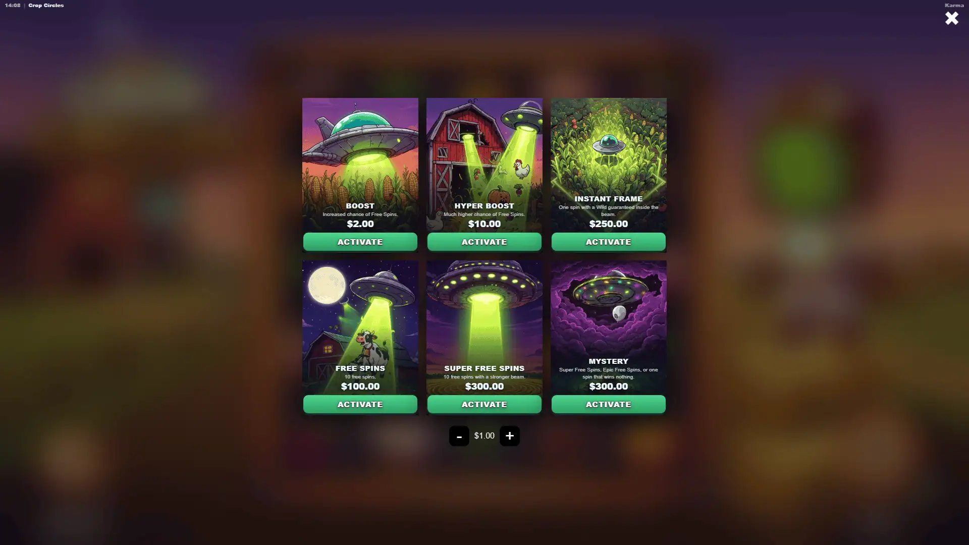 Crop Circles bonus buy menu