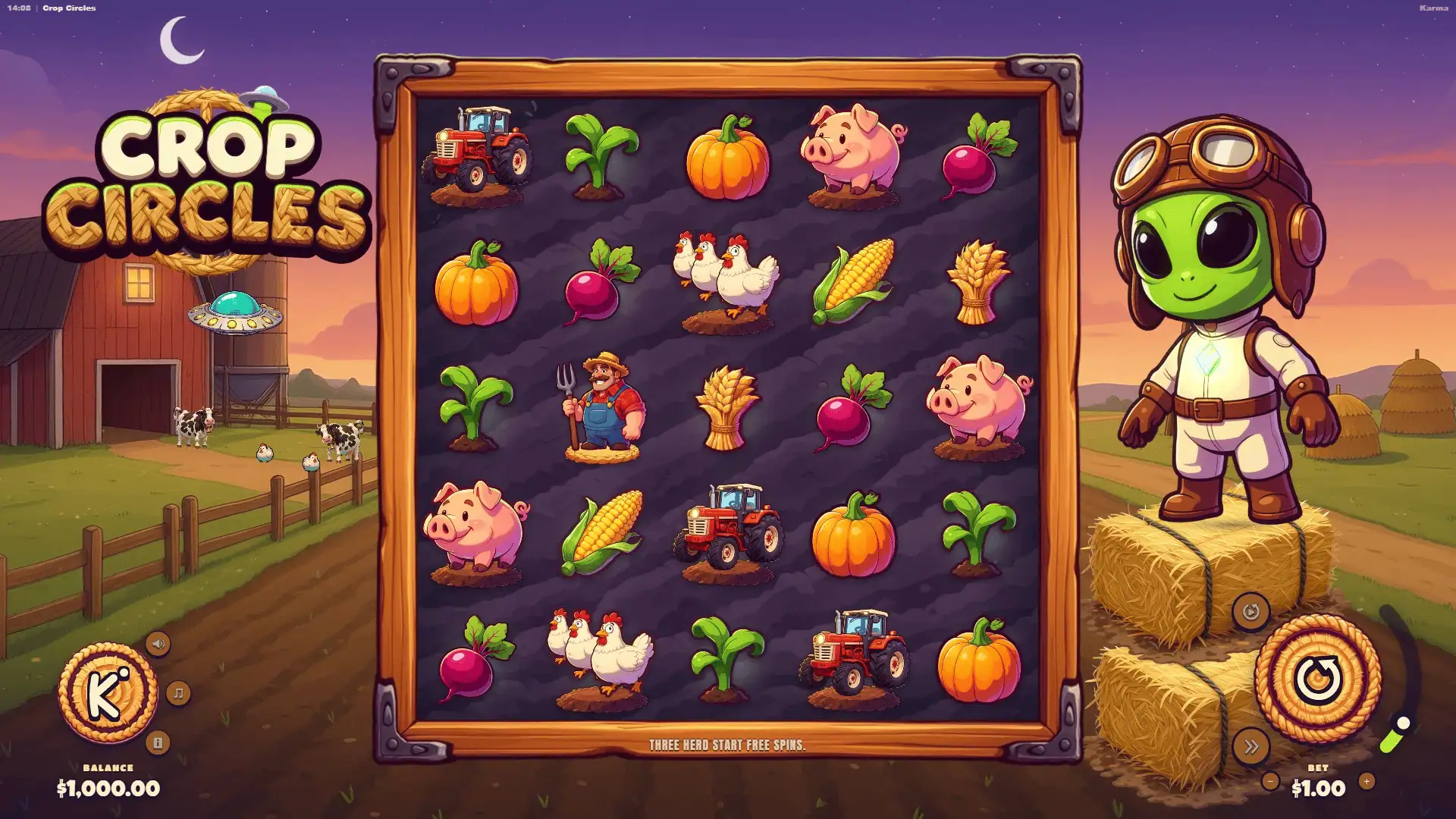 Crop Circles slot gameplay reels