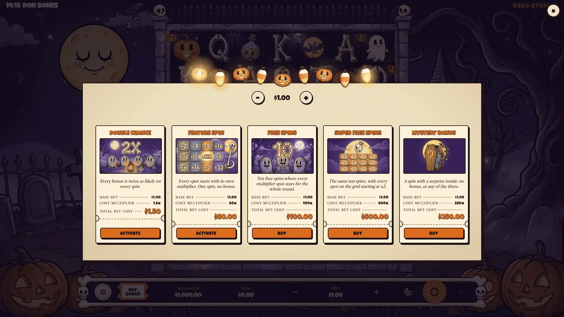 Don Bones bonus buy menu