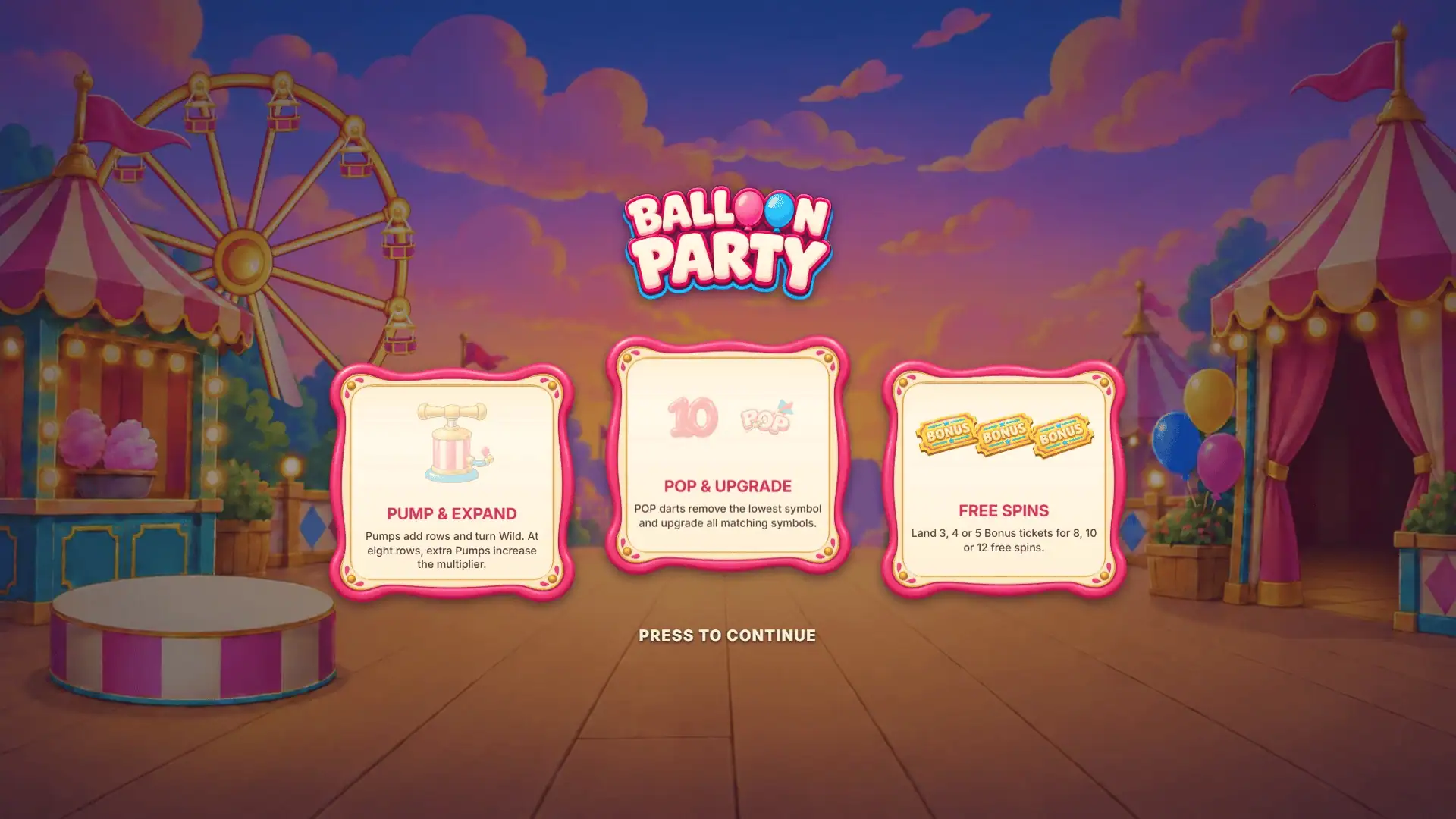 Balloon Party slot intro screen