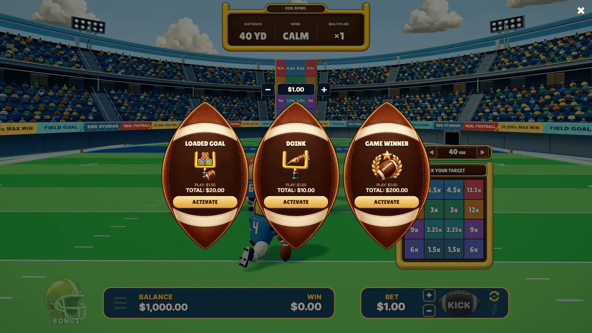 Field Goal bonus buy menu