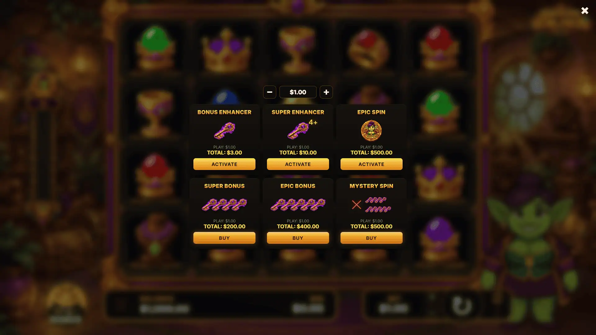 Greedy Gobliness bonus buy menu