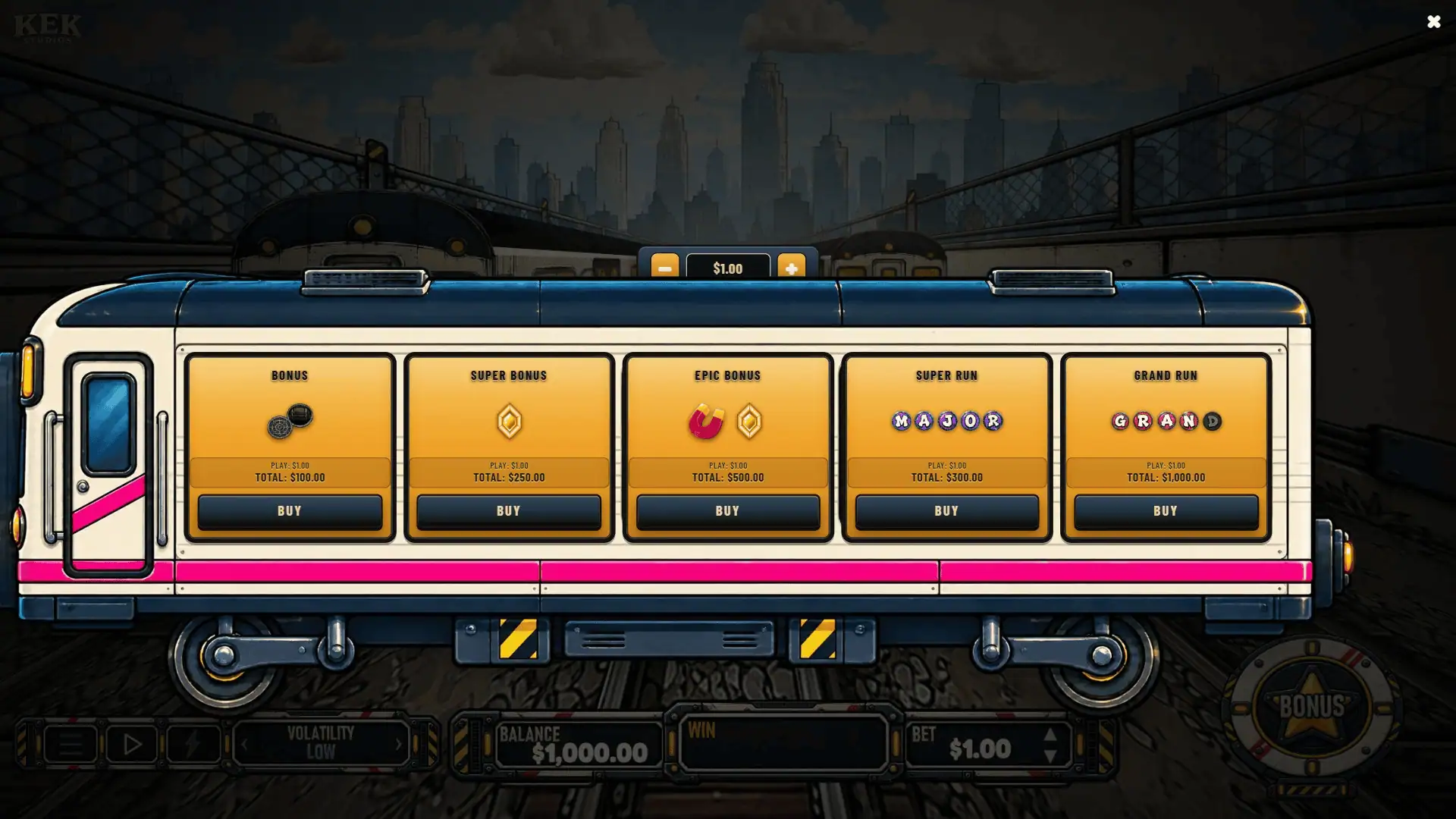 Railyard Runaway bonus buy menu