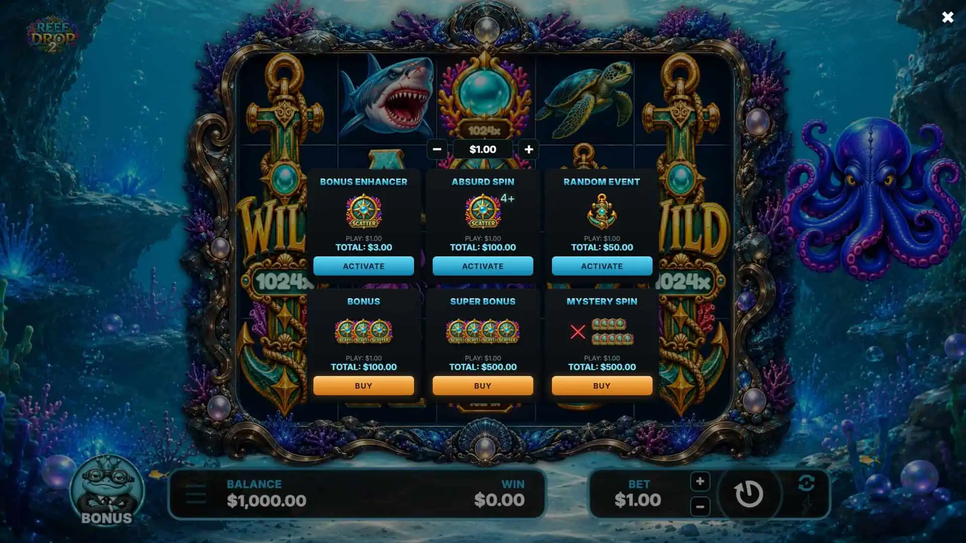 Reef Drop 2 bonus buy menu