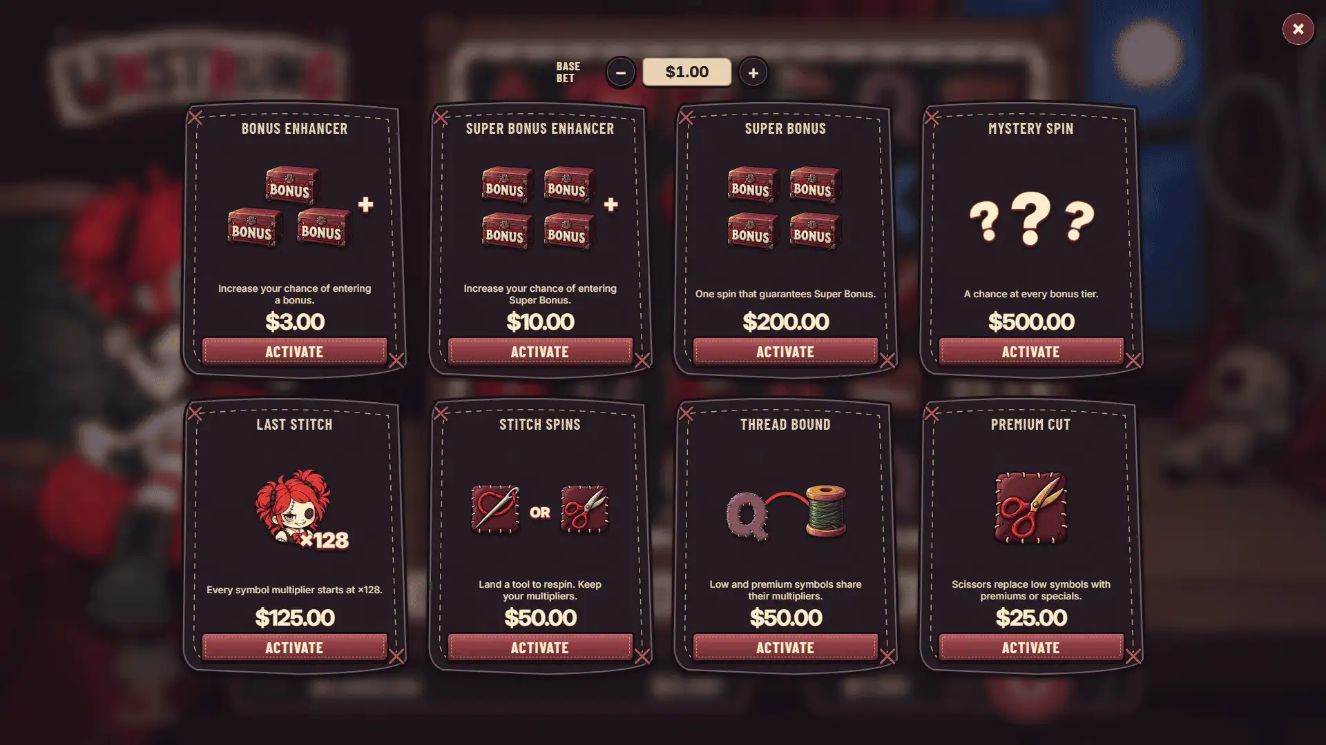 Unstrung bonus buy menu