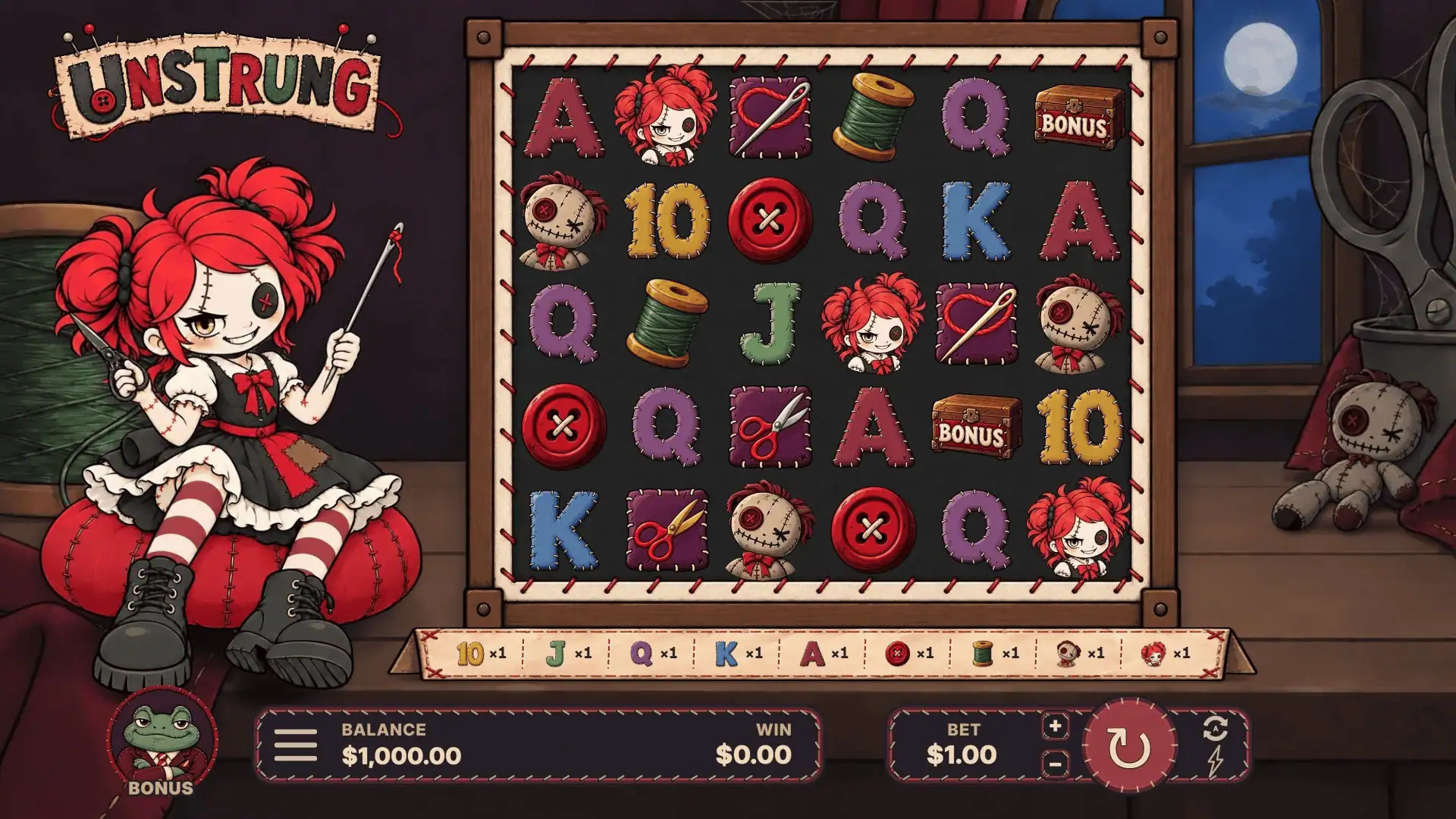 Unstrung slot gameplay reels