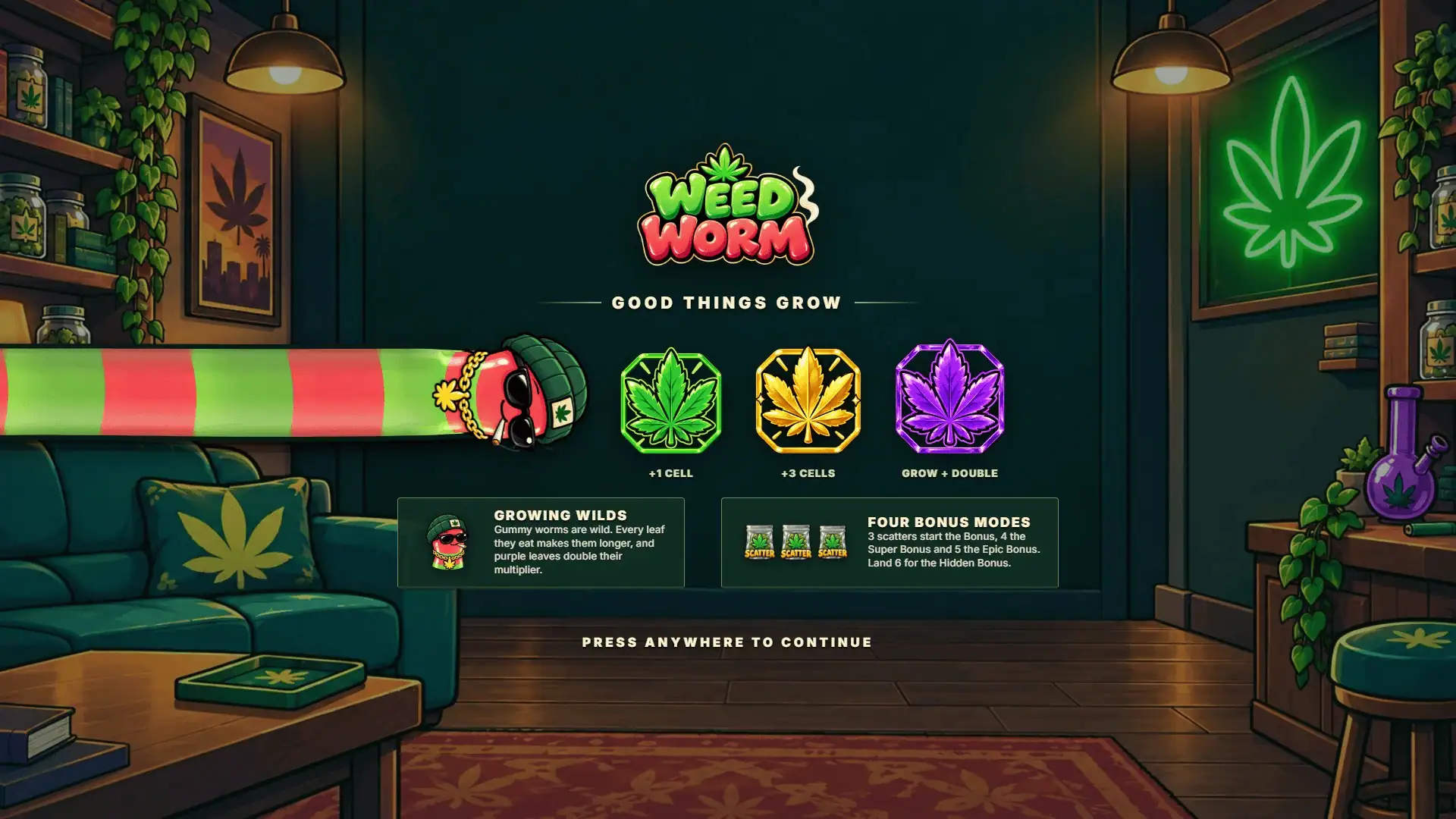 Weed Worm slot intro screen