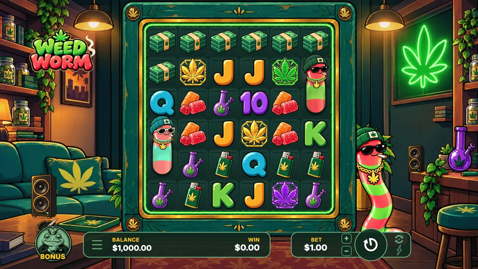 Weed Worm slot gameplay reels