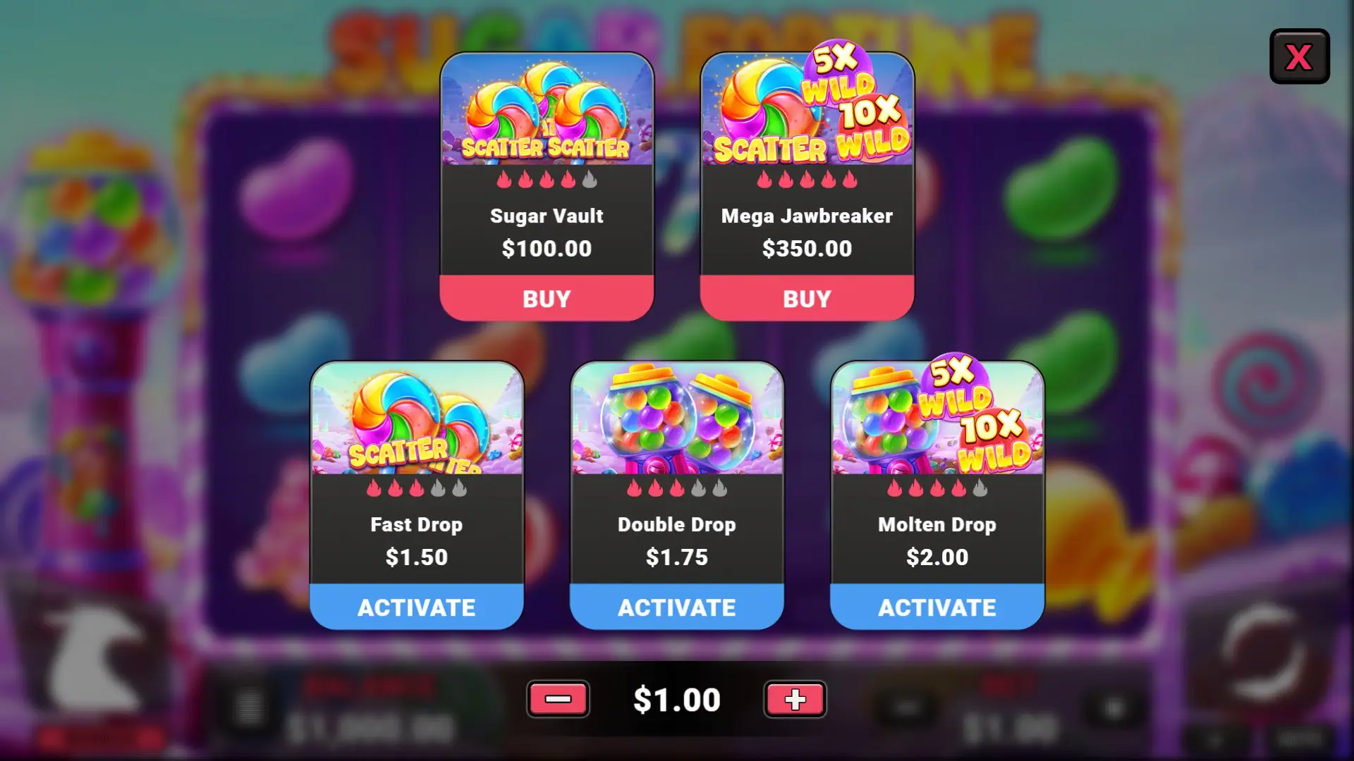 Sugar Fortune bonus buy menu