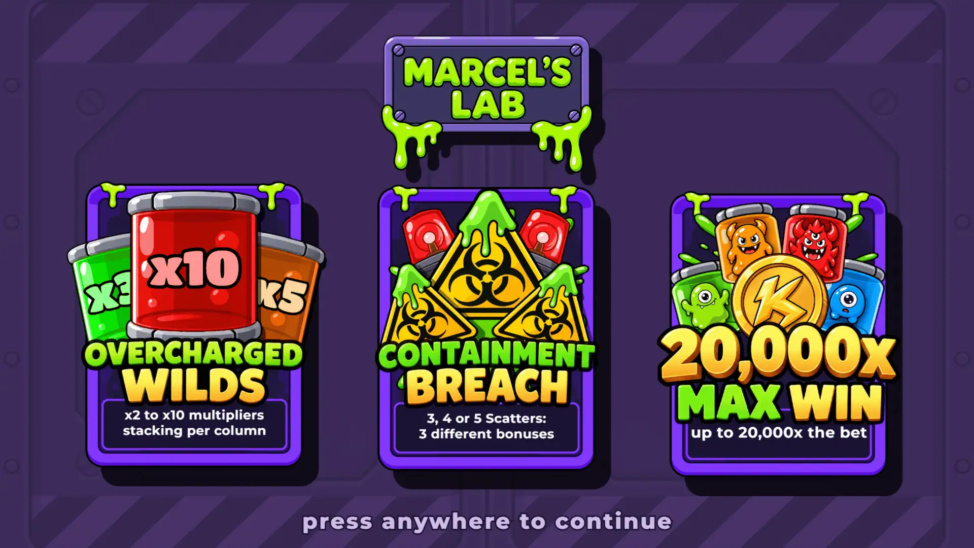 Marcels Lab slot intro screen