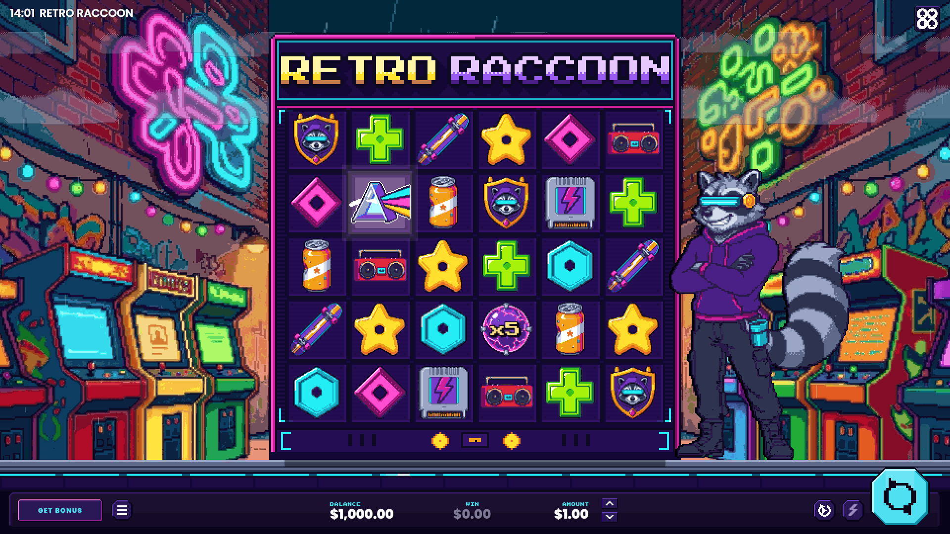 Retro Raccoon slot gameplay reels