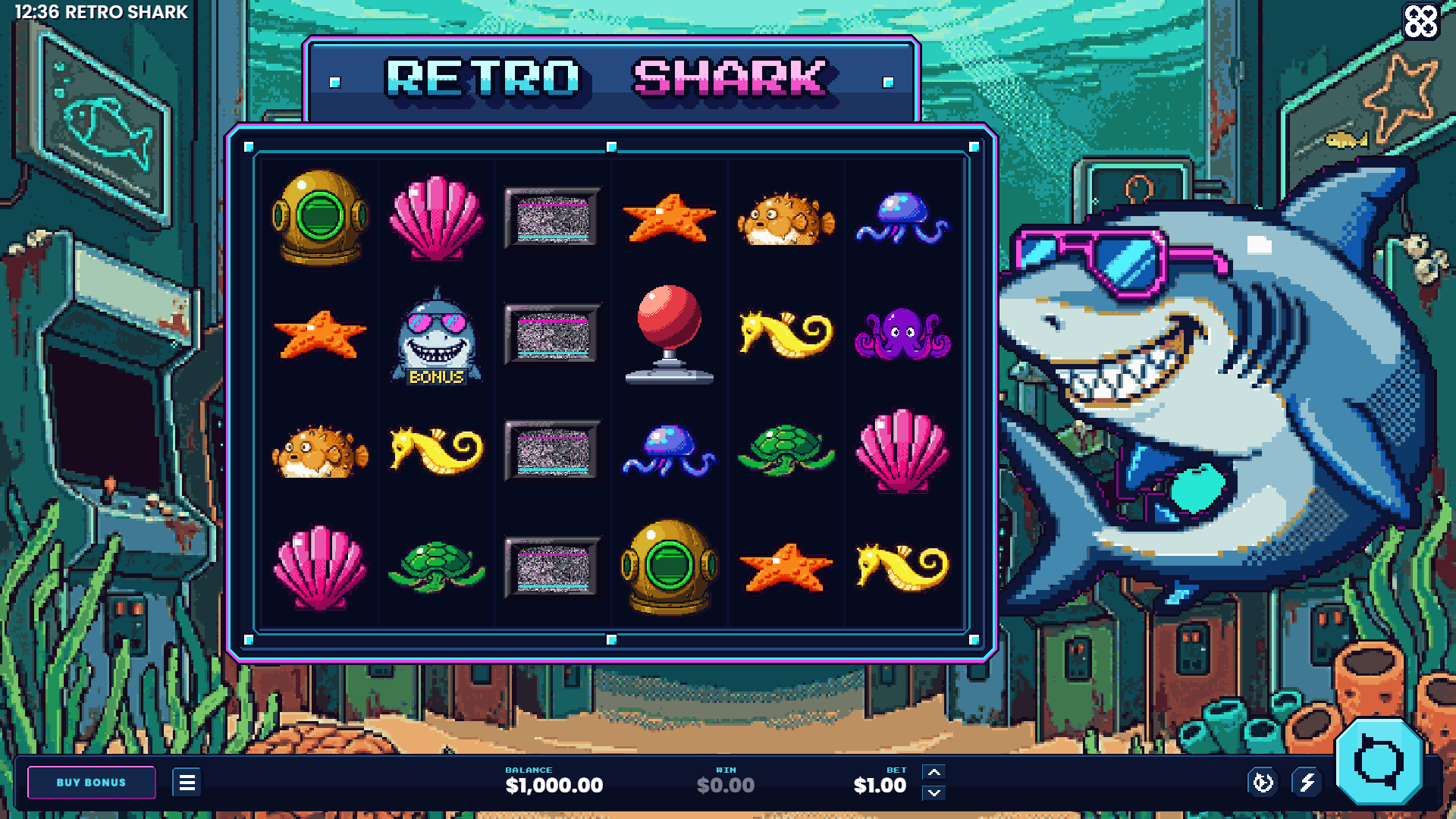 Retro Shark slot gameplay reels
