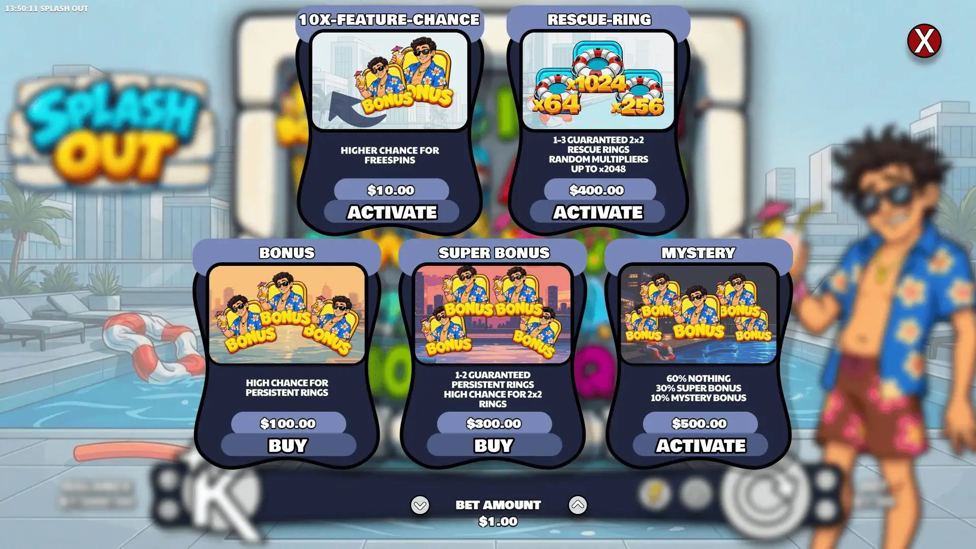 Splash Out bonus buy menu