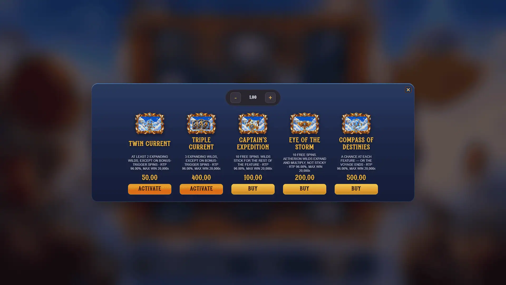 Infinite Sky bonus buy menu