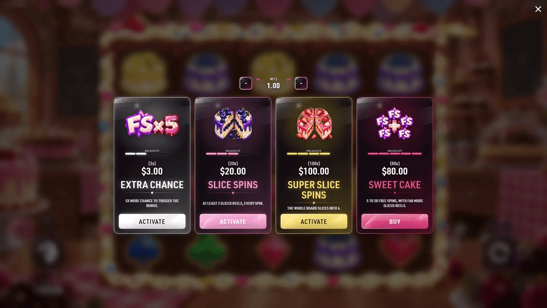 Slice Of Cake bonus buy menu