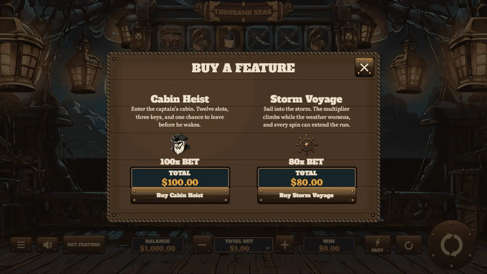 Thousand Seas bonus buy menu