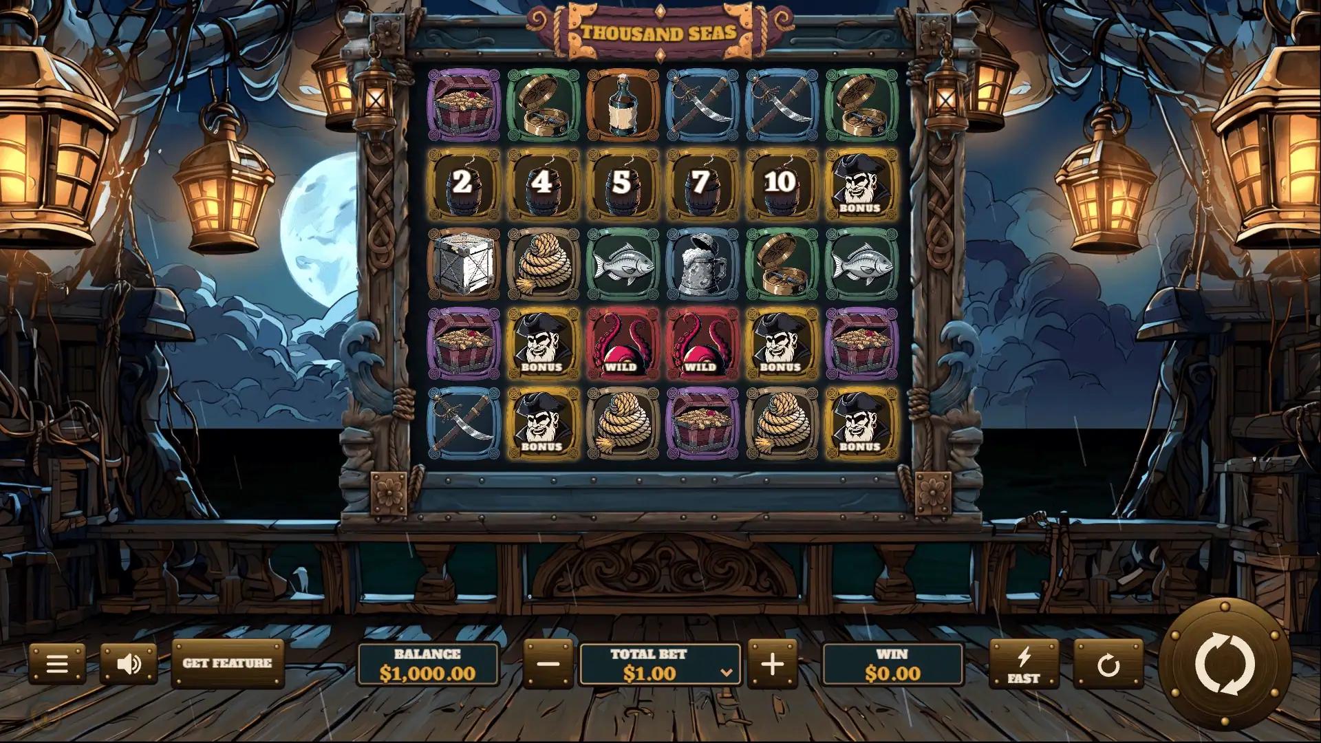 Thousand Seas slot gameplay reels