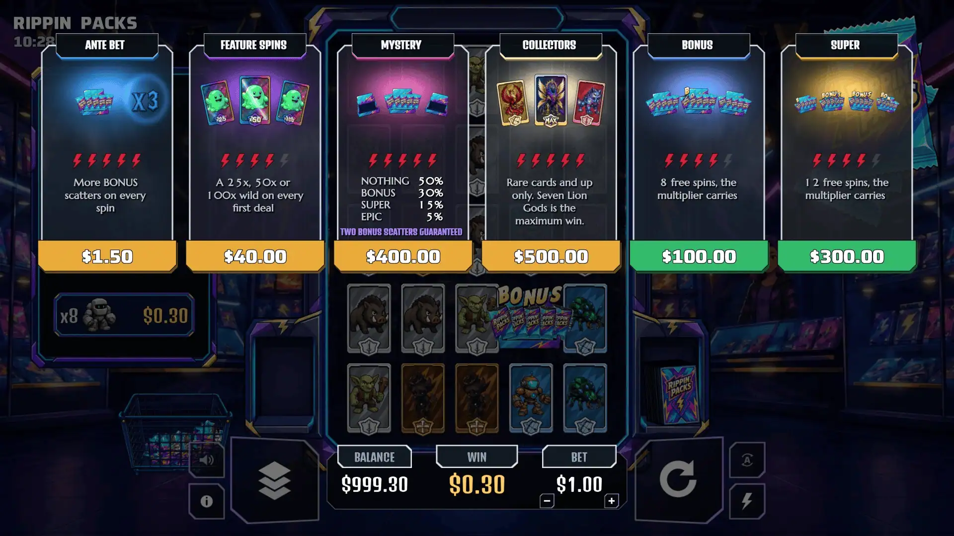 Rippin' Packs bonus buy menu
