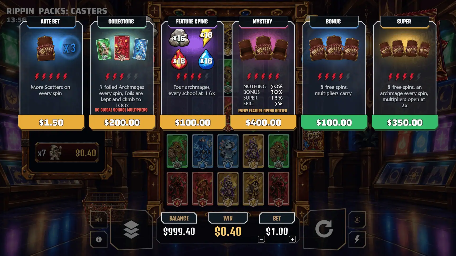 Rippin' Packs: Casters bonus buy menu