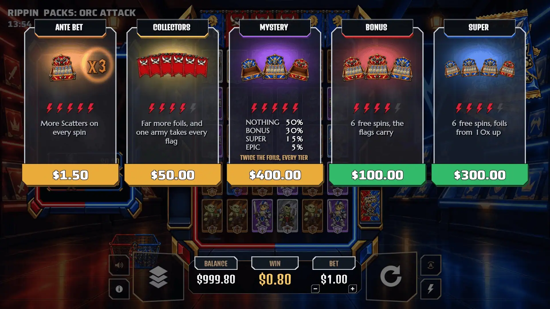 Rippin' Packs: Orc Attack bonus buy menu