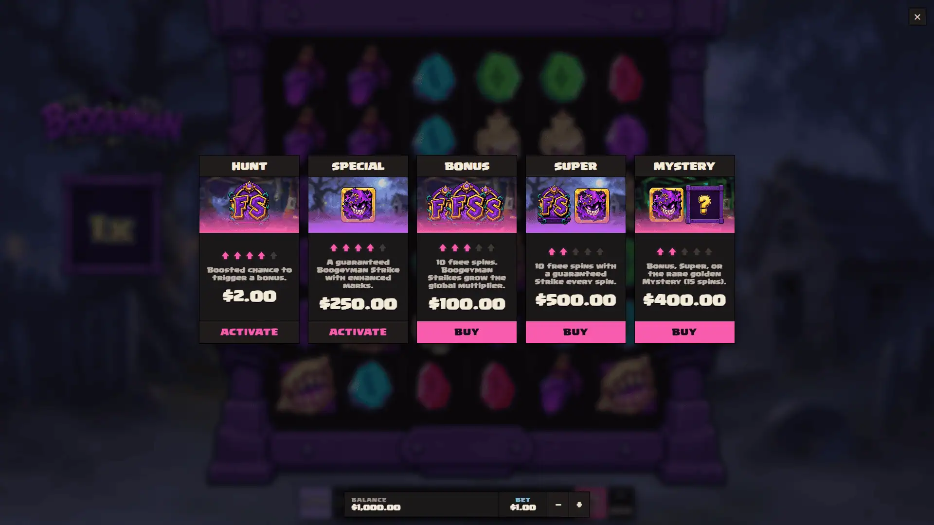 Boogeyman bonus buy menu