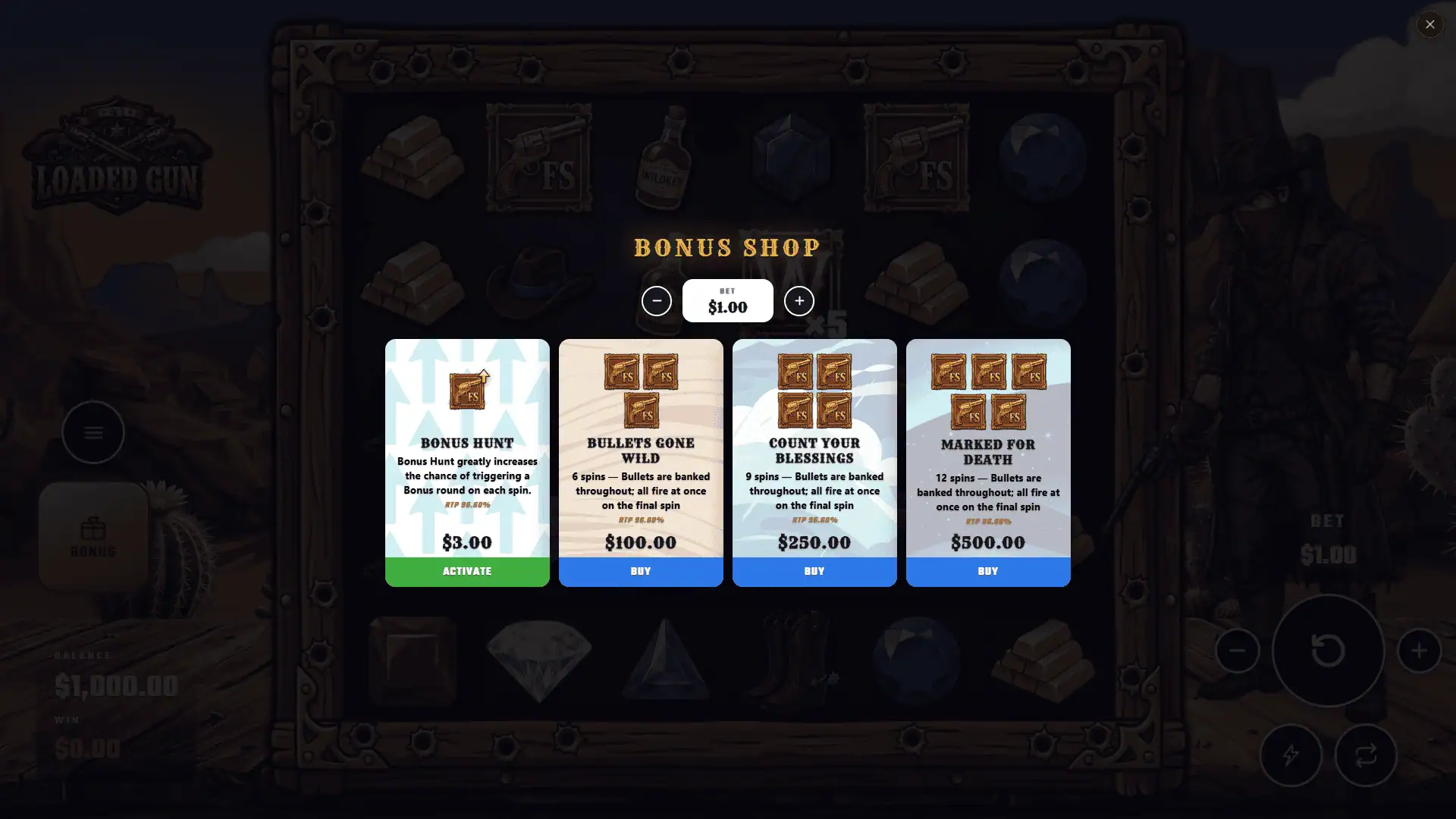 Loaded Gun bonus buy menu